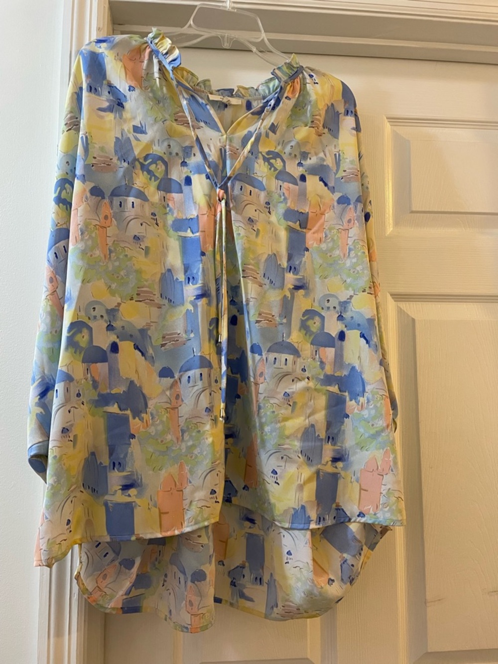 Entro Pastel Watercolor Village Top - Blue, Pink & Yellow (0013)